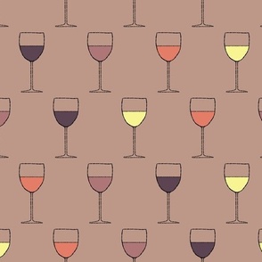 (M) Multi-Colored Wine Glasses on Puce Pink Brown