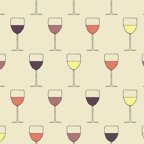 (M) Multi-Colored Wine Glasses on Yellow Vanilla Cream