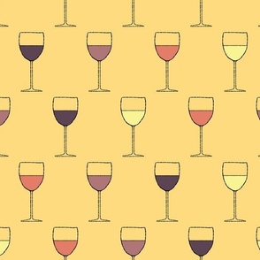 (M) Multi-Colored Wine Glasses on Golden Mustard Yellow