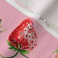 Sweet Strawberries on pink with small polka dots - small scale