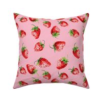 Sweet Strawberries on pink with small polka dots - small scale