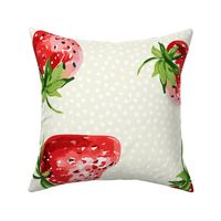 Sweet Strawberries on off white neutral with small white polka dots - large scale