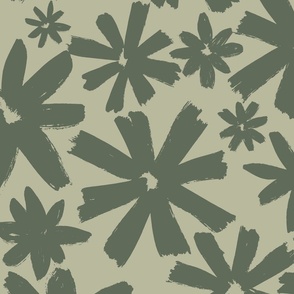 Abstract Floral Brush Strokes in Forest Sage Green (L)