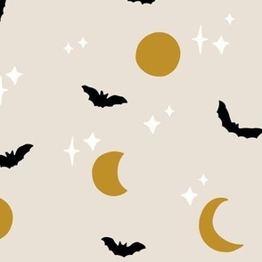 Minimalist Bats Moons + Stars for Halloween in orange beige LG SCALE