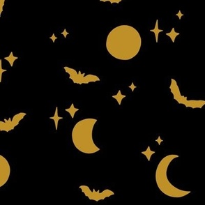 Minimalist Bats Moons + Stars for Halloween in orange black LG SCALE