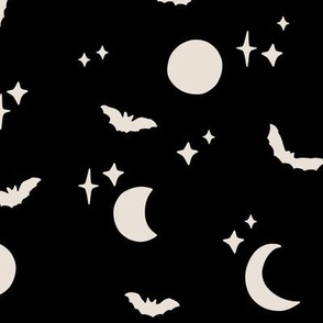 Minimalist Bats Moons + Stars for Halloween in black cream LG SCALE