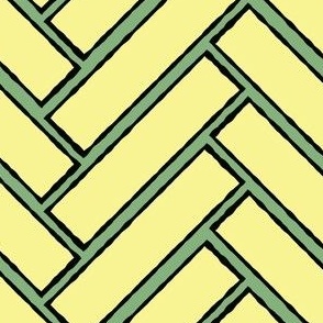 (M) Modern Bold Geometric Chevron Herringbone Brick in Bright Yellow and Green