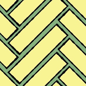 (L) Modern Bold Geometric Chevron Herringbone Brick in Bright Yellow and Green