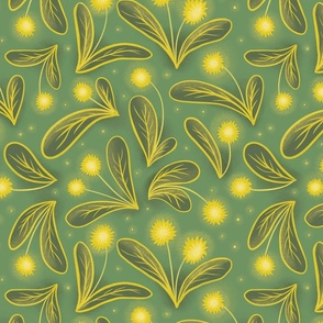 Glowing Blooms - Yellow on Green