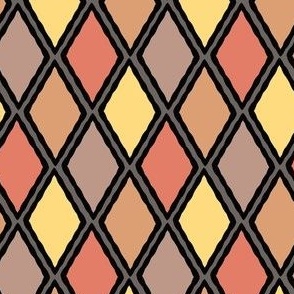 (S) Colorful Geometric Harlequin Diamonds in Orange Brown and Yellow