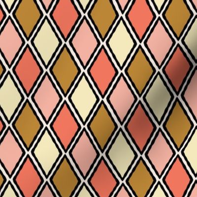 (S) Colorful Geometric Harlequin Diamonds in Pink Yellow and Brown