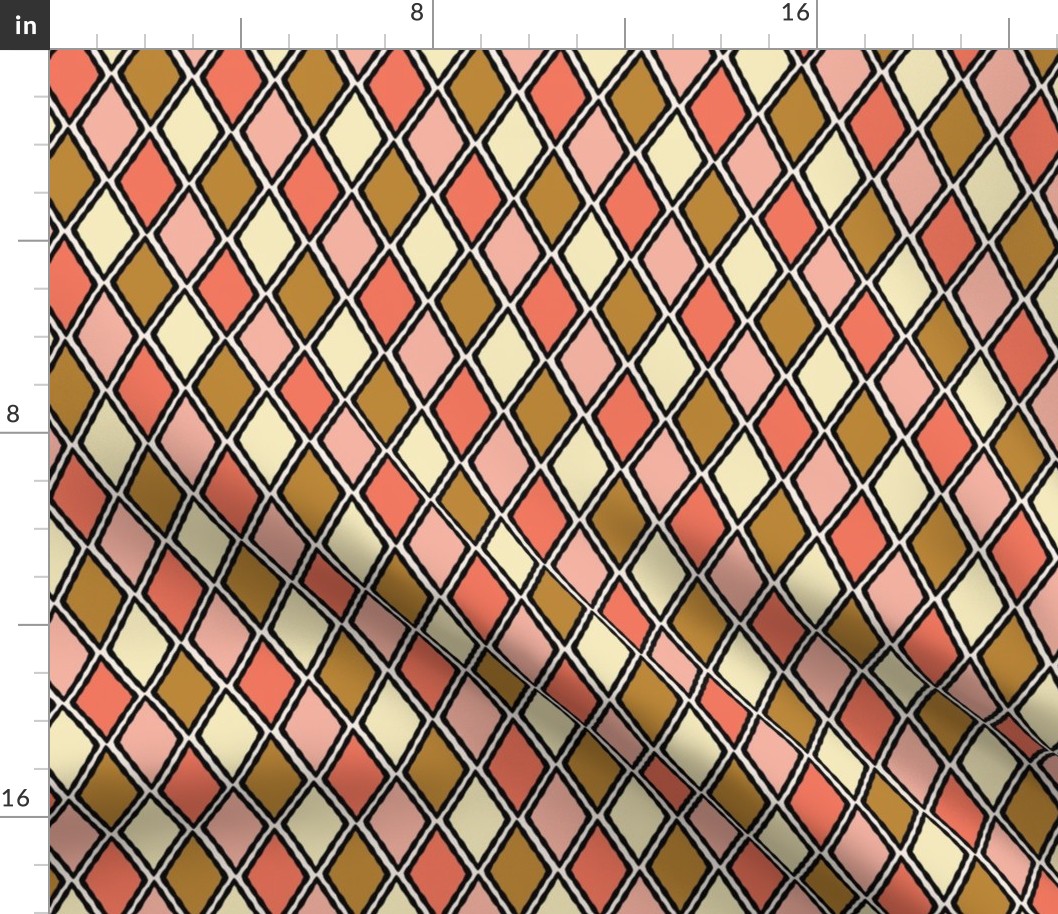 (S) Colorful Geometric Harlequin Diamonds in Pink Yellow and Brown