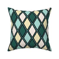 (M) Colorful Geometric Harlequin Diamonds in Teal Blue and Cream