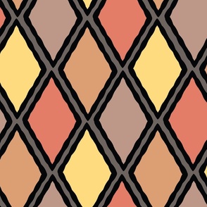 (L) Colorful Geometric Harlequin Diamonds in Orange Brown and Yellow