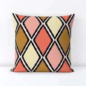 (L) Colorful Geometric Harlequin Diamonds in Pink Yellow and Brown