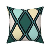 (L) Colorful Geometric Harlequin Diamonds in Teal Blue and Cream