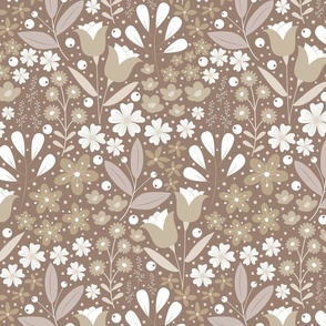 Medium / Ethereal Blooms - Earth Brown - Earth Tones - Monochromatic - Florals - Flowers - Botanicals - Nature - Roses - Tulips - Floral Wallpaper