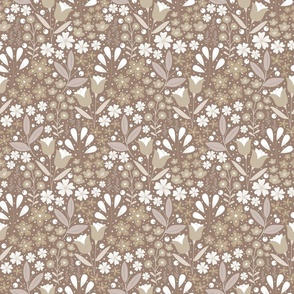 Small / Ethereal Blooms - Earth Brown - Earth Tones - Monochromatic - Florals - Flowers - Botanicals - Nature - Roses - Tulips - Floral Wallpaper