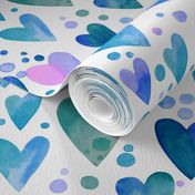 Watercolor hearts / blue, purple, green /small