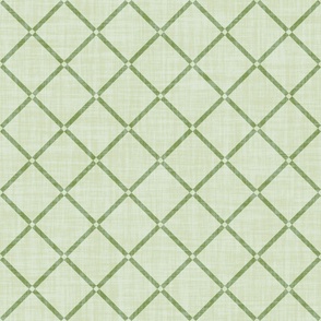 Minimal diagonal trellis on subtle linen texture green lattice grid on honeydew light green