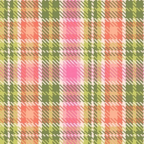 Textured Twill Preppy Plaid // Feminine Tartan // Pink, Blush Pink, Peach, Salmon, Green // Medium Scale - 686 DPI