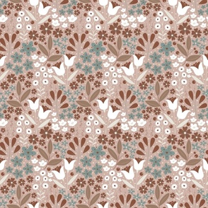 Small / Ethereal Blooms - Faded Terracotta - Florals - Flowers - Botanicals - Nature - Roses - Tulips - Floral Wallpaper - Earth Tones - Teal