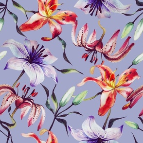lilies watercolor on purple big