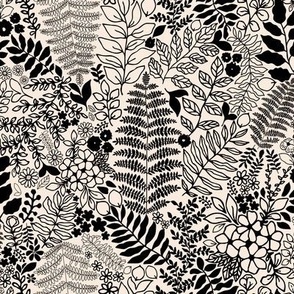 Black and White Forest Biome - Botanical Wild Leaves and Florals