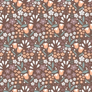 Small / Ethereal Blooms - Mocha Brown - Florals - Flowers - Botanicals - Nature - Roses - Tulips - Floral Wallpaper - Earth Tones