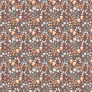 XS / Ethereal Blooms - Mocha Brown - Florals - Flowers - Botanicals - Nature - Roses - Tulips - Floral Wallpaper - Earth Tones