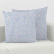 Large wavy watery textured block printed topographic lines in retro colors of light blue on sandy cream