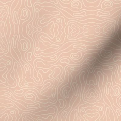 Small wavy watery textured block printed topographic lines in retro colors of rose blush on sandy cream