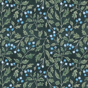 trailing ditsy flowers - forest green blue