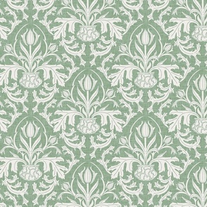 Foliage in Cache Pot Block print, sage green and white,  (M) 10"   