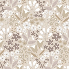 Medium / Ethereal Blooms - Neutral Colors - Buttercups - Primrose - Earth Tones - Florals - Flowers - Botanicals - Nature - Monochromatic - Roses - Tulips - Floral Wallpaper