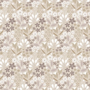 Small / Ethereal Blooms - Neutral Colors - Buttercups - Primrose - Earth Tones - Florals - Flowers - Botanicals - Nature - Monochromatic - Roses - Tulips - Floral Wallpaper