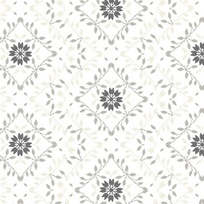 Leaves and Flowers-beige grey