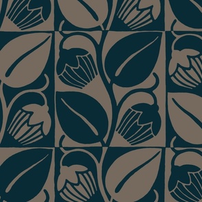 THE GATSBY COLLECTION - STYLIZED TULIP IN DARK TEAL ON PEWTER GREY