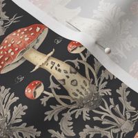  "Mystic Mycology: Red Mushroom and Botanical Night Pattern