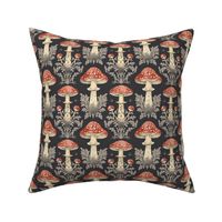  "Mystic Mycology: Red Mushroom and Botanical Night Pattern