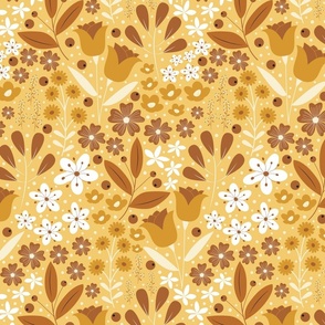 Medium / Ethereal Blooms - Yellow and Brown - Florals - Flowers - Monochromatic - Botanicals - Nature - Roses - Tulips - Floral Wallpaper - Earth Tones