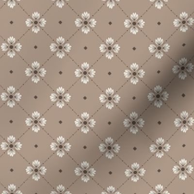 Simone: Feather Brown Tiled Floral, Small Scale Diagonal Neutral Botanical