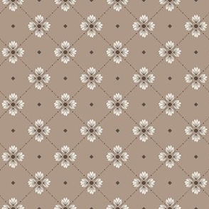 Simone: Feather Brown Tiled Floral, Small Scale Diagonal Neutral Botanical