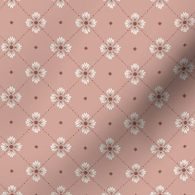 Simone: Ashes of Roses Tiled Floral, Small Scale Diagonal Dusky Rose Botanical