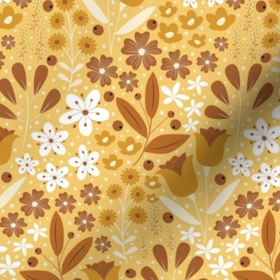 Small / Ethereal Blooms - Yellow and Brown - Florals - Flowers - Monochromatic - Botanicals - Nature - Roses - Tulips - Floral Wallpaper - Earth Tones