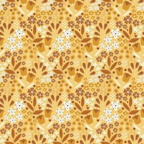Small / Ethereal Blooms - Yellow and Brown - Florals - Flowers - Monochromatic - Botanicals - Nature - Roses - Tulips - Floral Wallpaper - Earth Tones