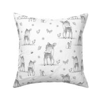 Woodland Animals Gray Deer Mouse Floral Nursery Baby Girl Decor 