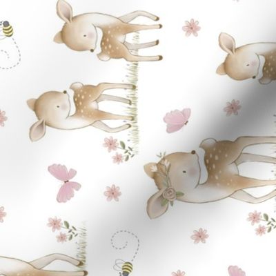 Woodland Animals Deer Mouse Floral Nursery Baby Girl Rotated 