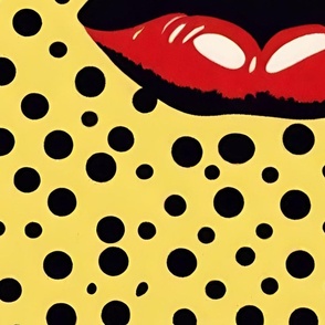 Red Lips Yellow and Black Polka Dots, 80s Pop Art