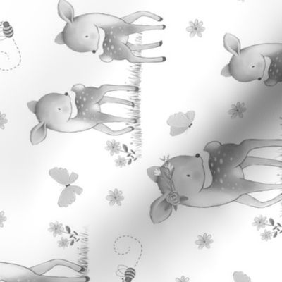 Woodland Animals Gray Deer Mouse Floral Nursery Baby Girl Rotated